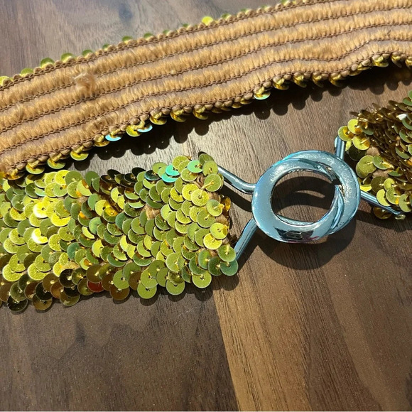 Sequin Shiny Gold Elastic Stretch Festive Party Belt Metal Clasp - Picture 2 of 3